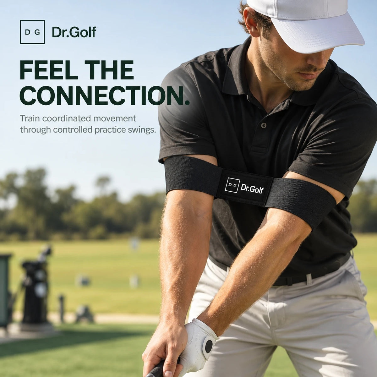 Golfer wearing the Dr.Golf Connection Band at the range